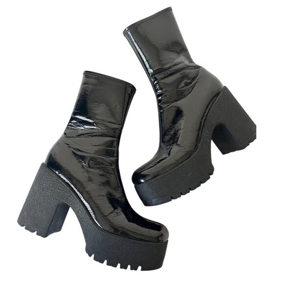 Jeffrey Campbell Refresh-L Black Patent Leather Boots Square Toe Y2K Size 8.5 - Picture 6 of 8